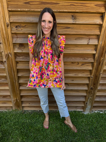 Book Your Next Getaway Lemon & Orange Mix Floral Blouse