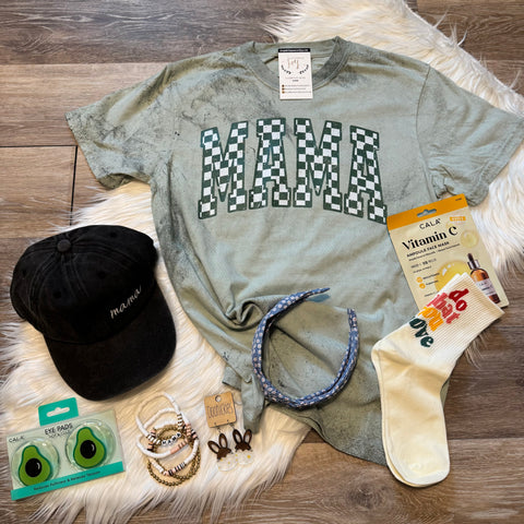 Tie Dye Green Checkered Mama Tee