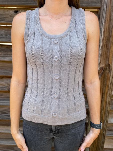 Callie Cozy Ribbed Sweater Tank - Grey