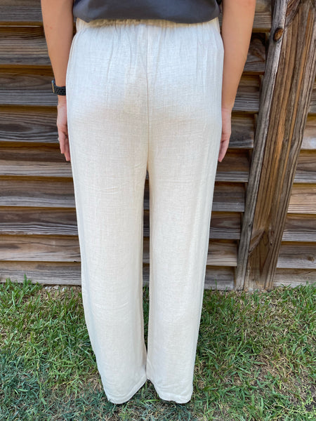 Tori Tassel Linen Wide Leg Pants - Oatmeal