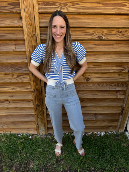 The Sloane Scalloped High Waist Denim Pants - Light Denim