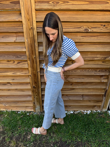 The Sloane Scalloped High Waist Denim Pants - Light Denim
