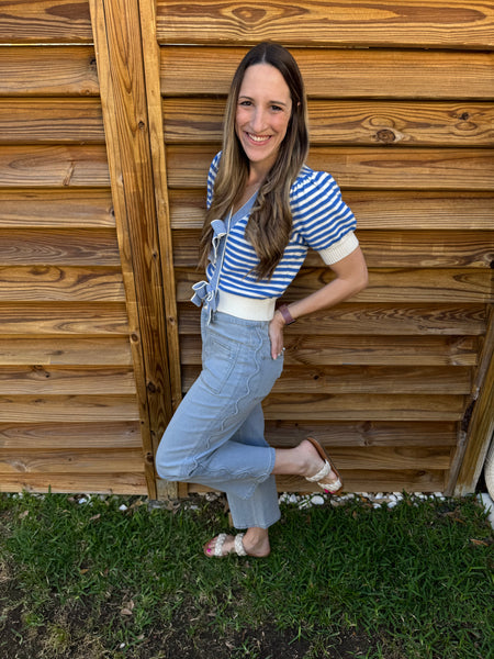 The Sloane Scalloped High Waist Denim Pants - Light Denim