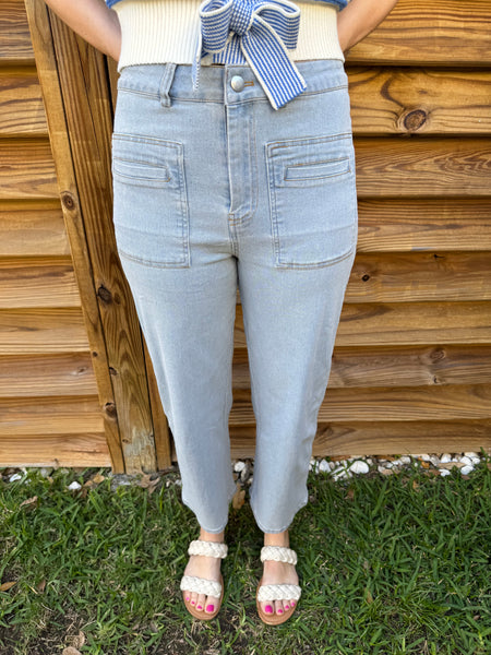 The Sloane Scalloped High Waist Denim Pants - Light Denim