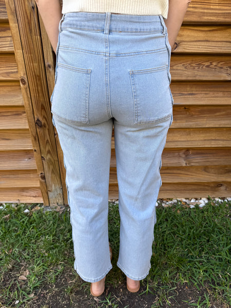 The Sloane Scalloped High Waist Denim Pants - Light Denim