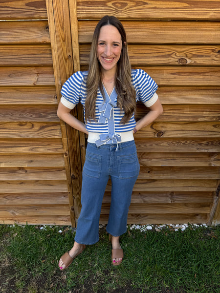 The Sloane Scalloped High Waist Denim Pants - Denim