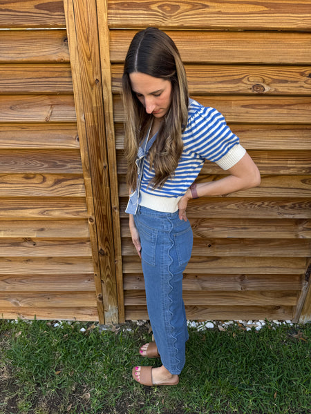 The Sloane Scalloped High Waist Denim Pants - Denim
