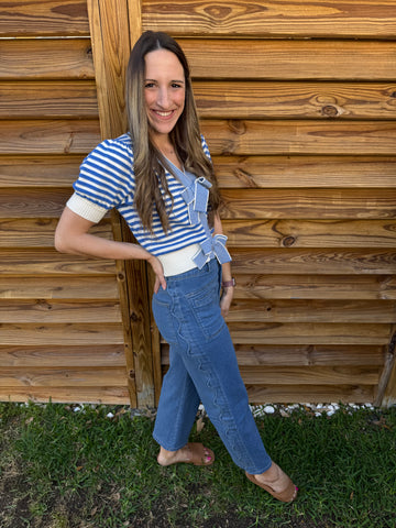 The Sloane Scalloped High Waist Denim Pants - Denim