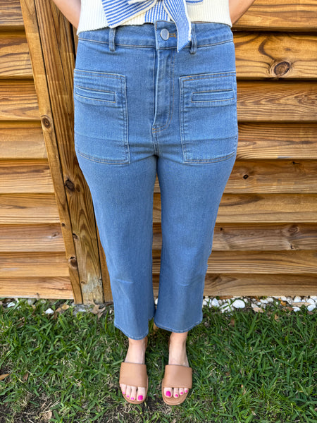 The Sloane Scalloped High Waist Denim Pants - Denim