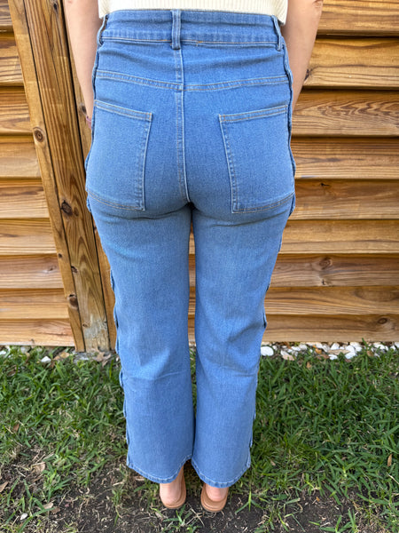 The Sloane Scalloped High Waist Denim Pants - Denim