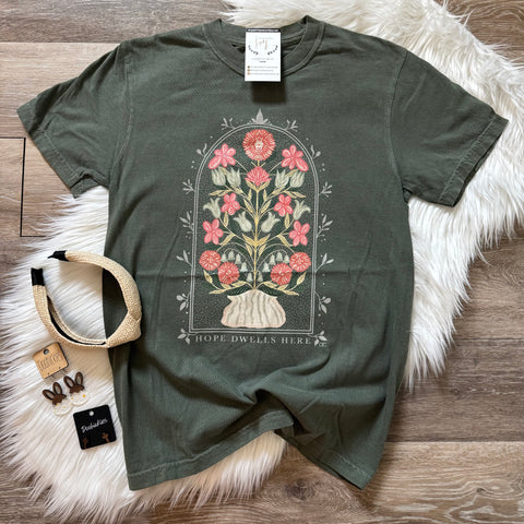 Hope Dwells Here Moss Green Tee