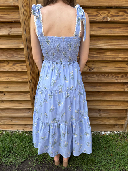 The Ivy Floral & Lace Midi Dress - Blue