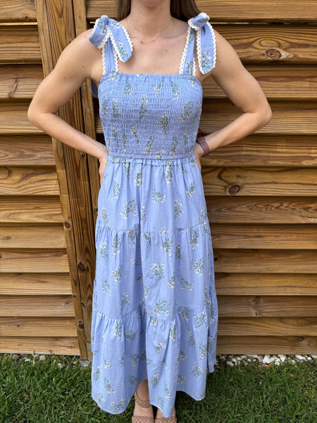 The Ivy Floral & Lace Midi Dress - Blue