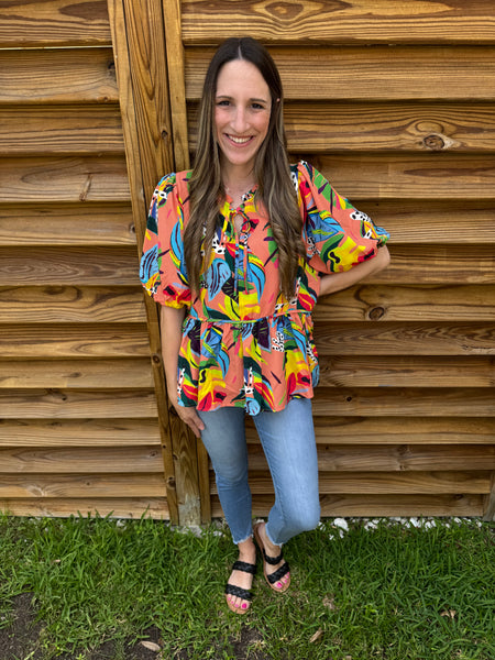 The Apricot Mix Tropical Babydoll Blouse