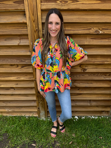 The Apricot Mix Tropical Babydoll Blouse