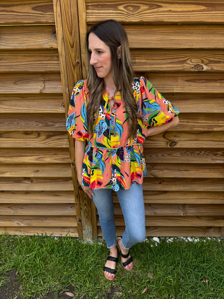 The Apricot Mix Tropical Babydoll Blouse