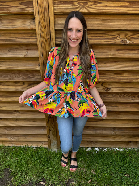 The Apricot Mix Tropical Babydoll Blouse