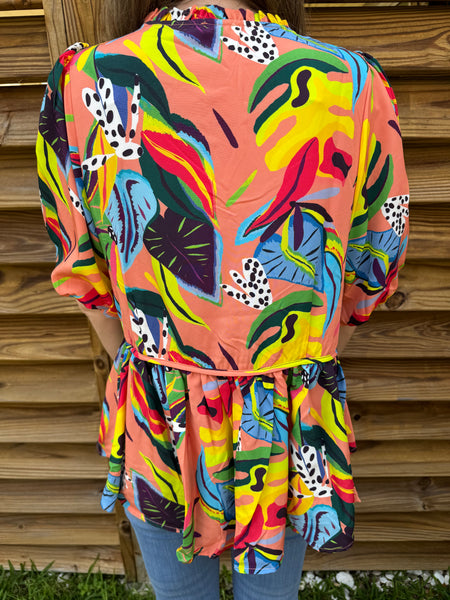 The Apricot Mix Tropical Babydoll Blouse