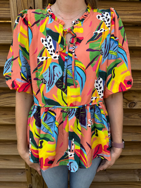 The Apricot Mix Tropical Babydoll Blouse