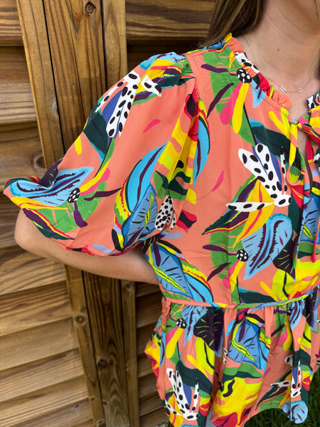 The Apricot Mix Tropical Babydoll Blouse