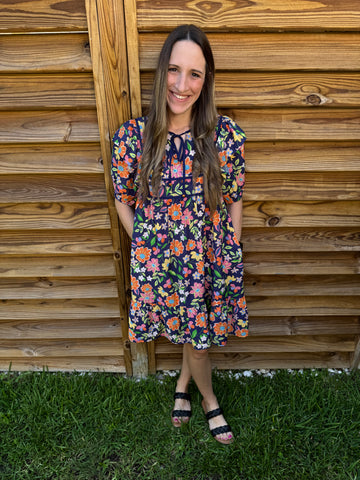 Naples Navy Floral Babydoll Dress