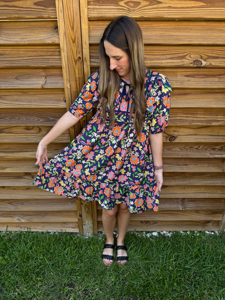 Naples Navy Floral Babydoll Dress