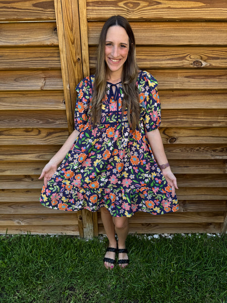 Naples Navy Floral Babydoll Dress