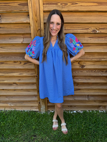 Ocean City Ocean Blue Embroidered Dress