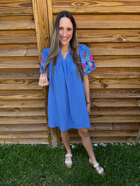 Ocean City Ocean Blue Embroidered Dress