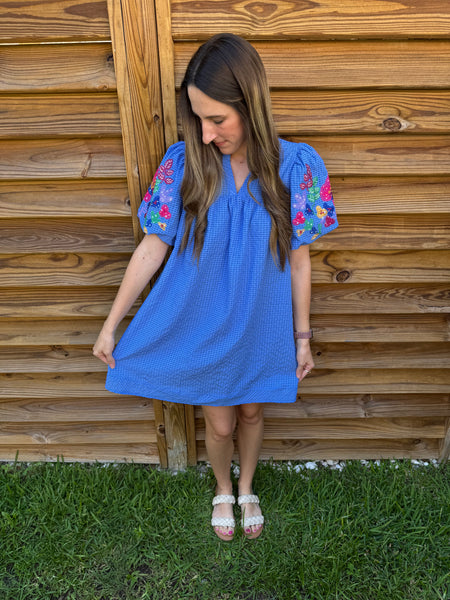 Ocean City Ocean Blue Embroidered Dress