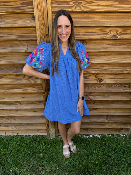 Ocean City Ocean Blue Embroidered Dress
