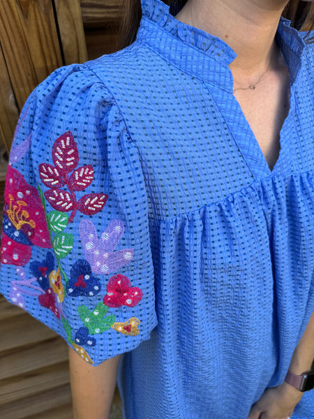 Ocean City Ocean Blue Embroidered Dress