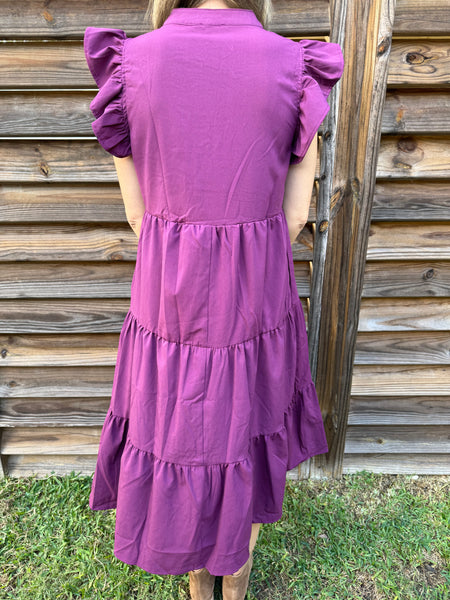 The Jennifer Flutter Midi Dress - Eggplant