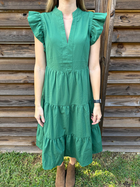 The Jennifer Flutter Midi Dress - Evergreen