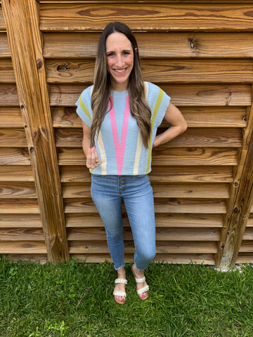 The Seaside Soft Blue Chevron Striped Sweater Top
