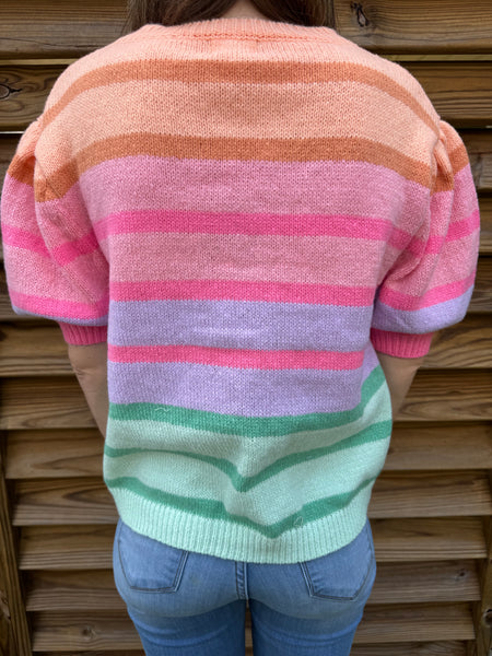 The Riviera Rainbow Puff Sleeved Sweater Top