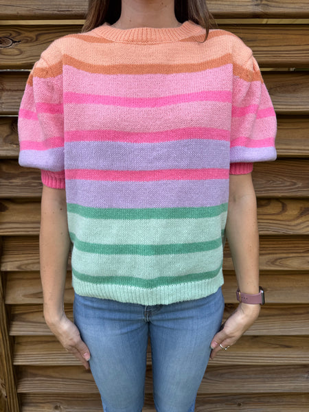 The Riviera Rainbow Puff Sleeved Sweater Top