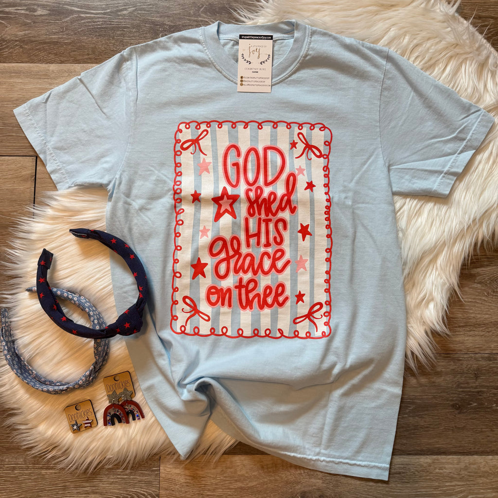 Grace On Thee Chambray Blue Tee