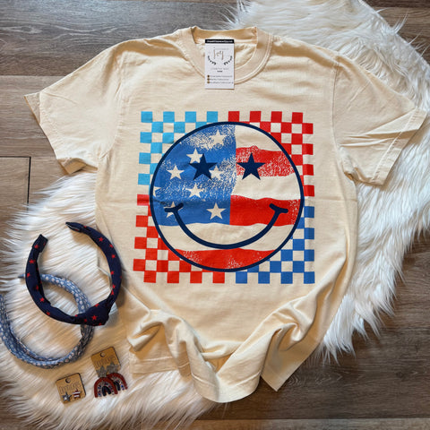Patriotic Smiley Ivory Tee