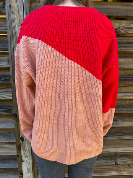 Ruby Red & Camel Retro Sweater