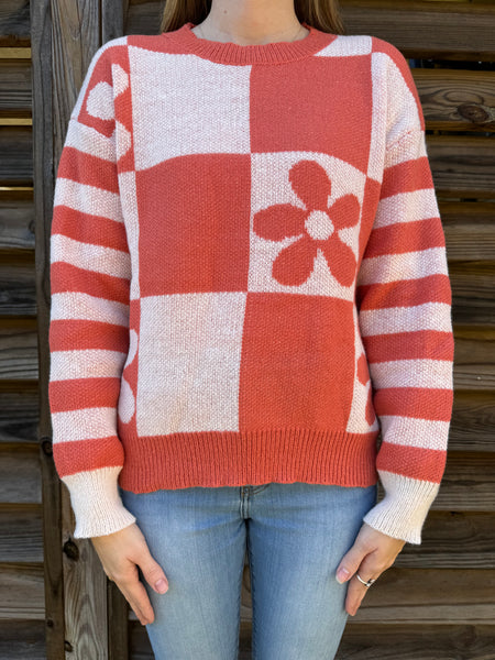 Tessa Flower Power Orange Sweater