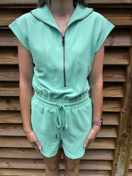 You Are One Cool Mint Ribbed Romper