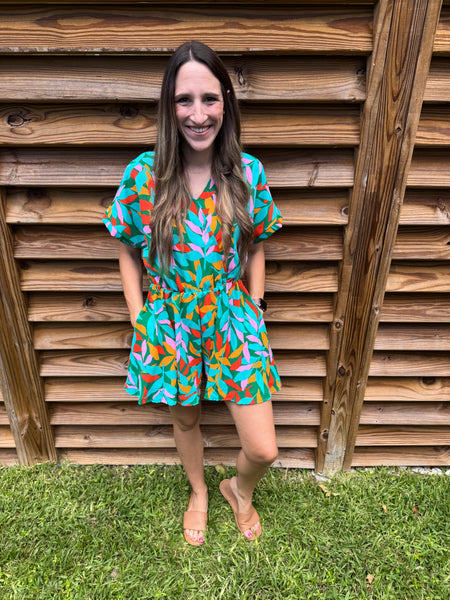 Green with Envy Tropical Flare Romper