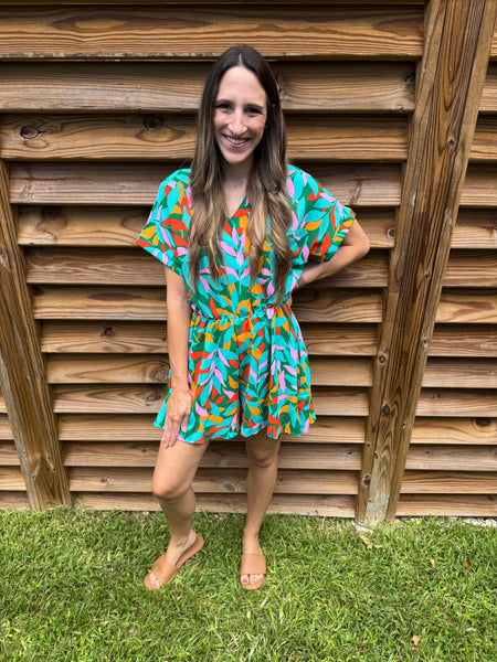 Green with Envy Tropical Flare Romper