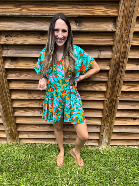 Green with Envy Tropical Flare Romper