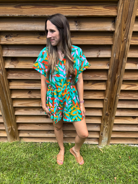 Green with Envy Tropical Flare Romper