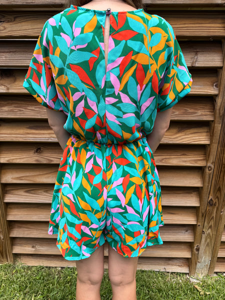 Green with Envy Tropical Flare Romper