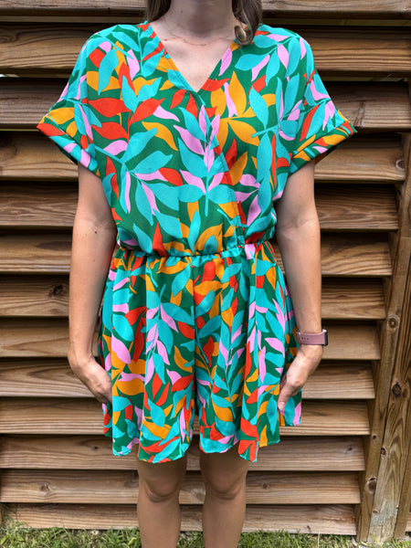 Green with Envy Tropical Flare Romper