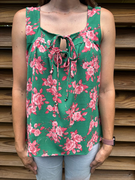 Green & Coral Adorable Front Tie Blouse