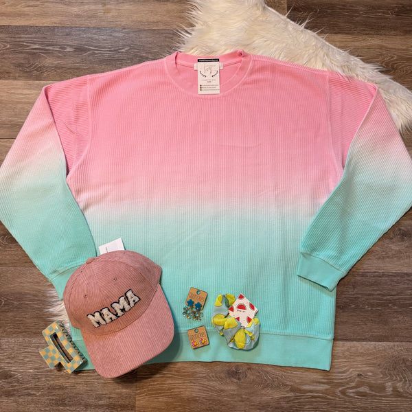 Ombre Cozy Corded Sweatshirt - Pink/Mint